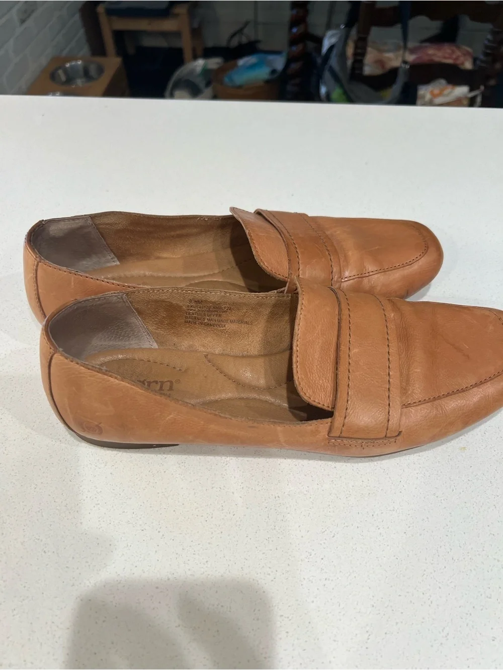 Born Tan Leather ladies Slip-On Loafers